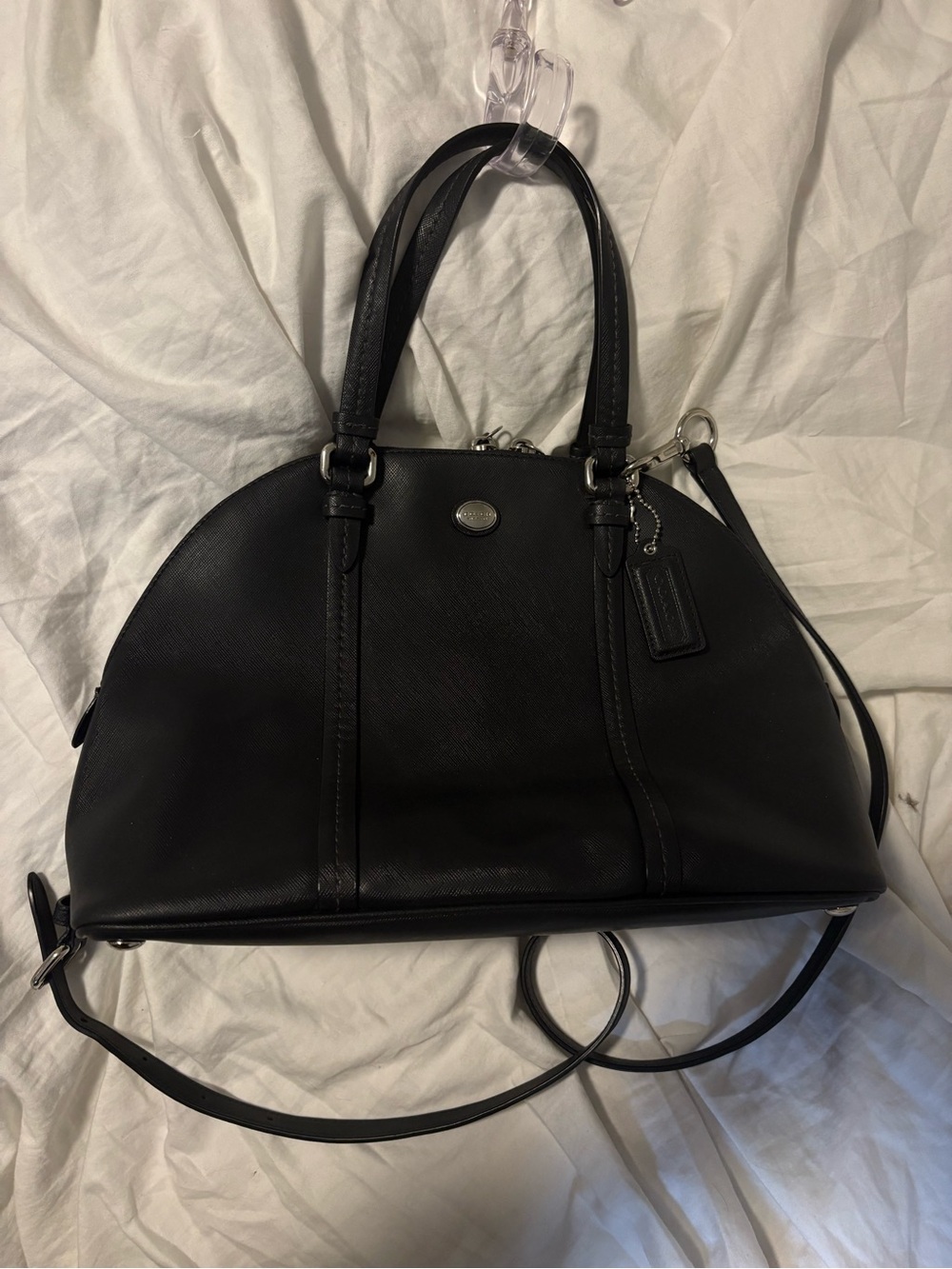 Y2K Coach Peyton, Satchel Shoulder Bag & Cross Body. Cross Grain Leather, Black